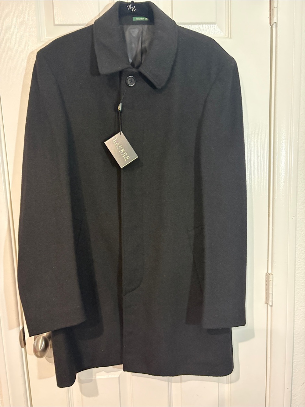 Ralph Lauren Black Wool Pea Coat with Polo Collar